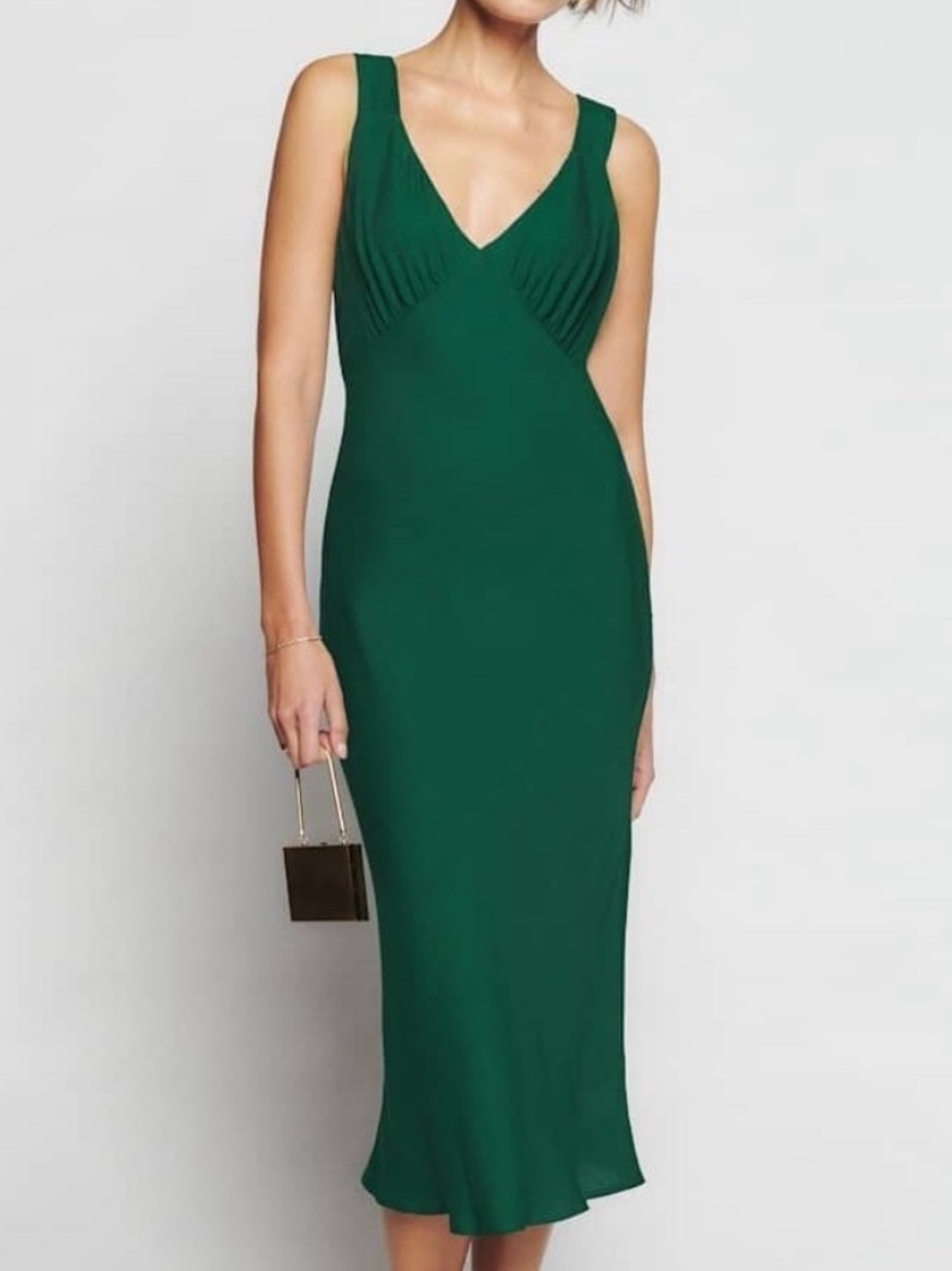 Reformation Beauden Midi Dress Emerald Green Bias Cut Medium